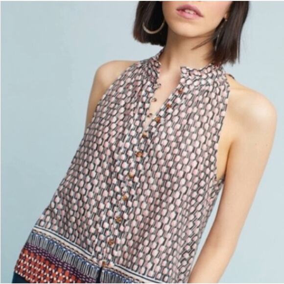 Anthropologie Women's Blouse Top Shirt Maeve Prema Flora Small Button High Neck - Picture 2 of 6